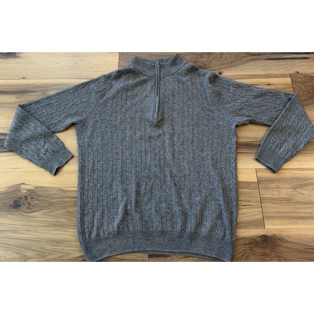 Luciano Dante 100% Cashmere Gray Cable Knit Quarter Zip Sweater Men's M